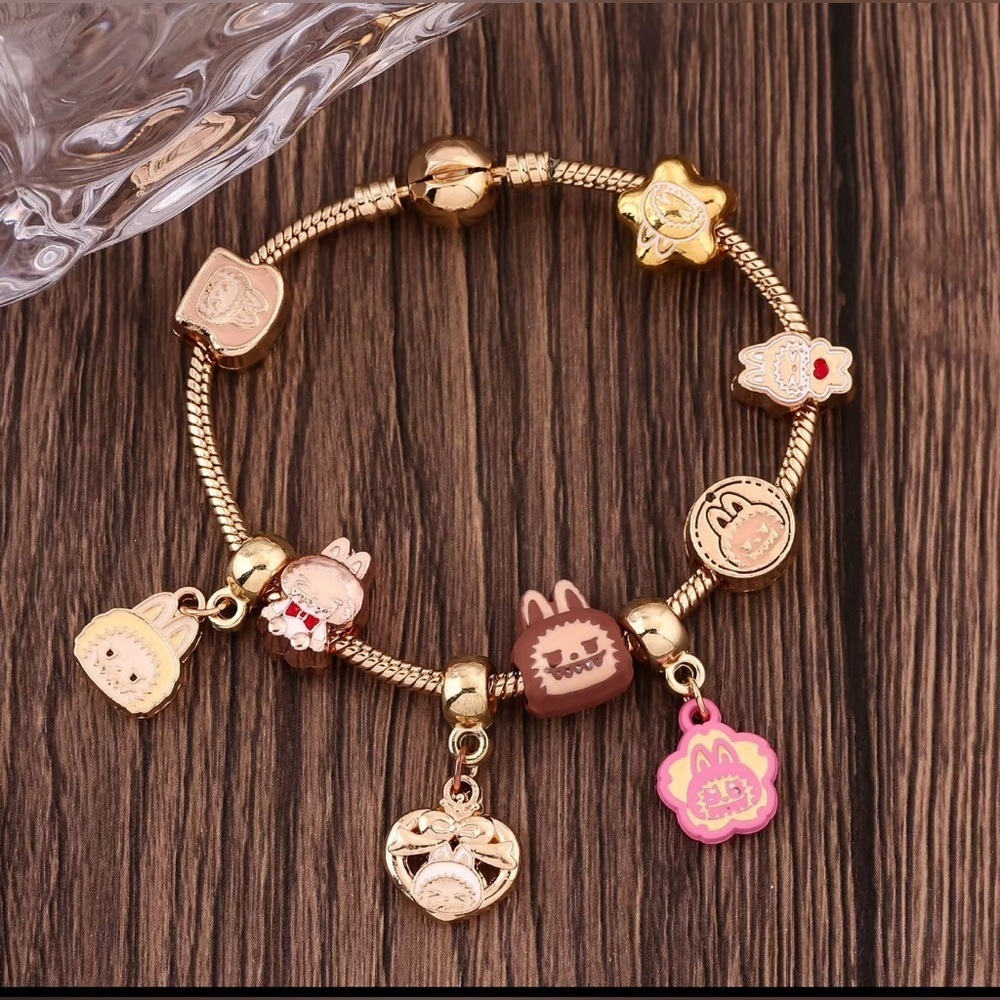 18K Gold Labubu Character Themed Fully Loaded Charm Bracelet Unisex Kawaii Anime